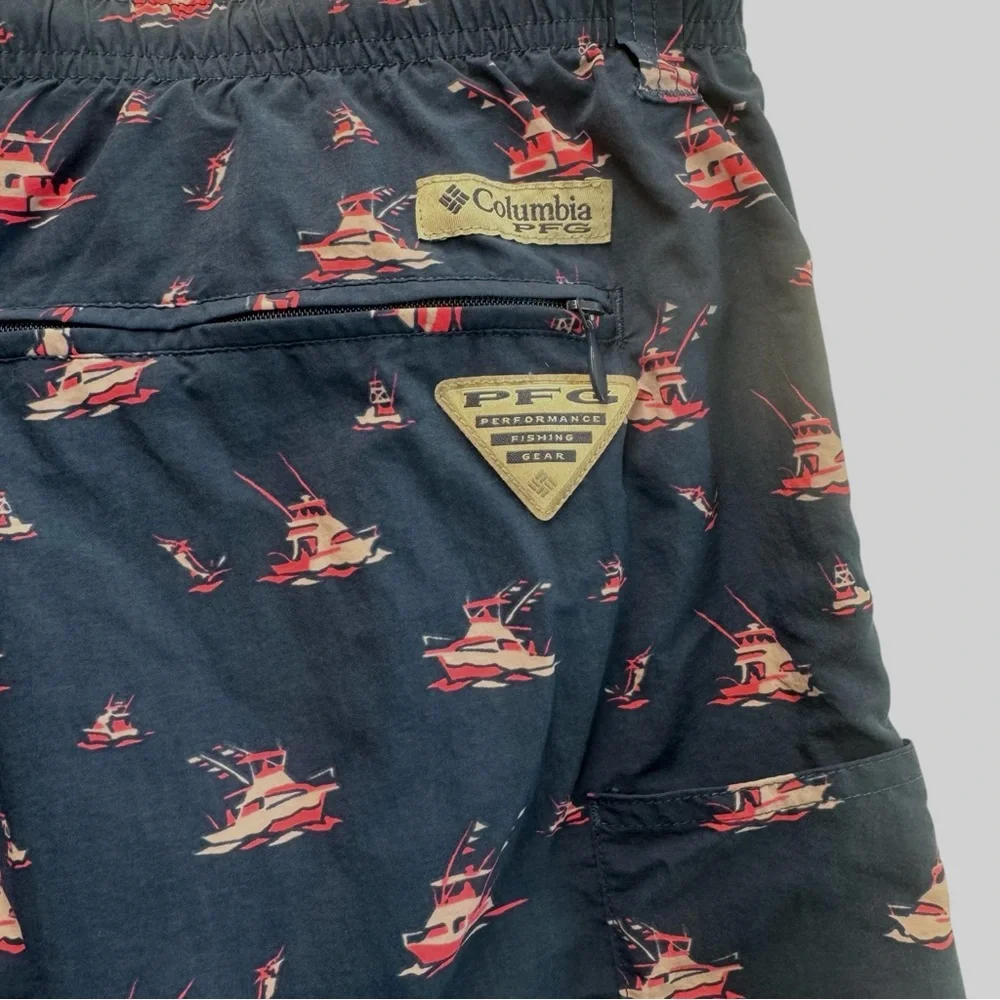 Columbia PFG Blue w/ Pink Sail Boats Swim Trunks Fishing Mesh Shorts Men XXL 134